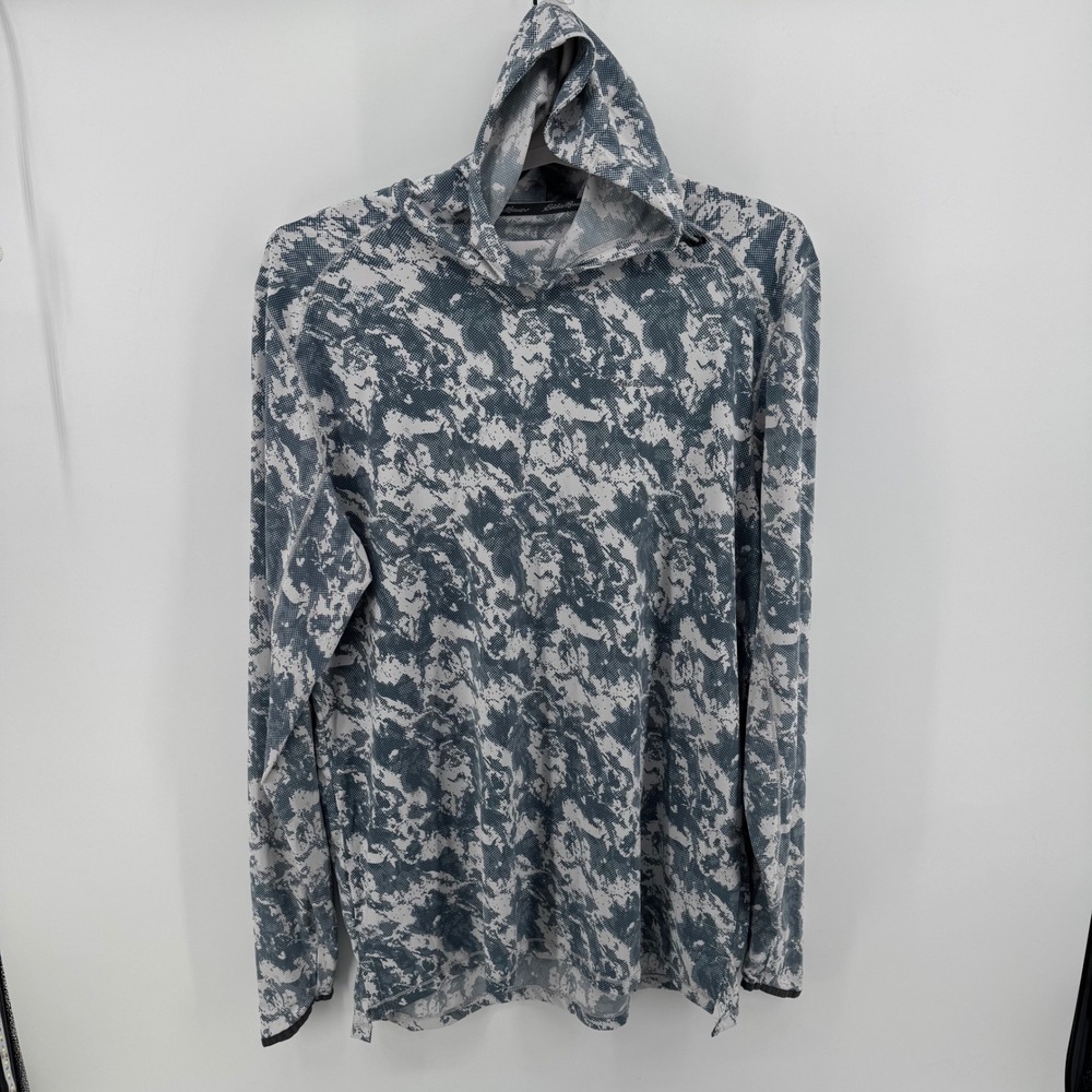 Eddie Bauer Mens FreeShade Camo Hoodie Grey White Long Sleeve Tall Large TL Fish